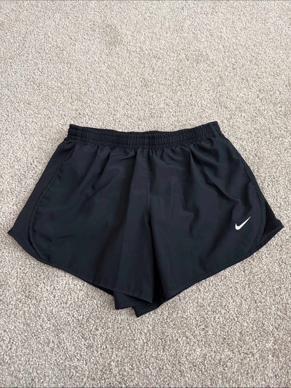 Nike Girls Black Athletic Running Shorts with White Swoosh